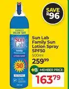 Dis-Chem Sun Lab Family Sun Lotion Spray SPF50-500ml offer