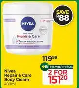 Dis-Chem Nivea Repair & Care Body Cream-For 2 x 400ml offer