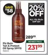 Dis-Chem Piz Buin Tan & Protect Oil Spray SPF15-150ml offer