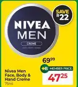 Dis-Chem Nivea Men Face, Body & Hand Creme-75ml offer
