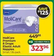 Dis-Chem Moli Care Premium 8 Drops Elastic Adult Nappies Small/26 Pack offer