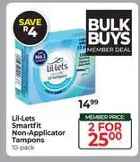 Dis-Chem Lil-Lets Smartfit Non Applicator Tampons 10 Pack-For 2 offer