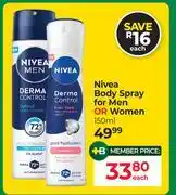 Dis-Chem Nivea Body Spray For Men Or Women-150ml Each offer