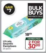 Dis-Chem Lil-Lets Smartfit Pantyliners 25 Pack-For 2 offer