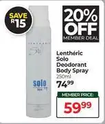 Dis-Chem Lentheric Solo Deodorant Body Spray-250ml offer