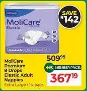 Dis-Chem Moli Care Premium 8 Drops Elastic Adult Nappies Extra Large/14 Pack offer