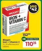 Dis-Chem Biogen Iron + Vitamin C 3 x 10 Effervescent Tablets offer