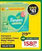 Dis-Chem Pampers Complete Clean Baby Wipes-Per Pack offer
