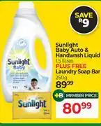 Dis-Chem Sunlight Baby Auto & Handwash Liquid 1.5Ltr Plus Free Laundry Soap Bar 250g offer