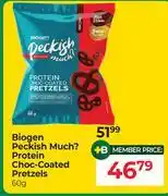 Dis-Chem Biogen Peckish Much? Protein Choc-Coated Pretzels-60g offer