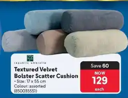 Makro Textured Velvet Bolster Scatter Cushion offer