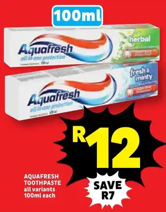 Usave Aquafresh toothpaste offer