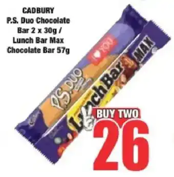 Boxer CADBURY P.S. Duo Chocolate Bar/ Lunch Bar Max Chocolate Bar offer