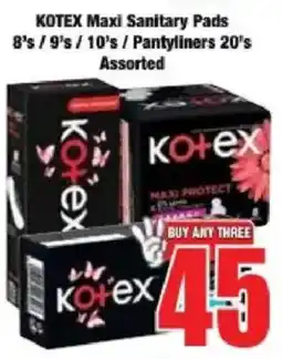 Boxer KOTEX Maxi Sanitary Pads/ Pantyliners Assorted offer