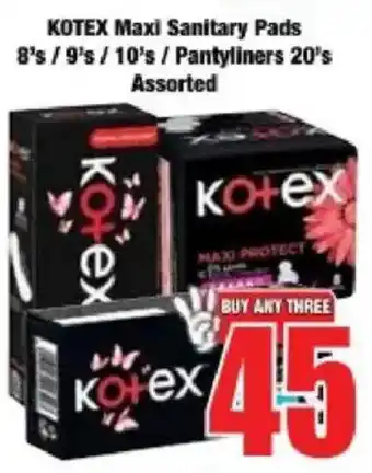 Boxer KOTEX Maxi Sanitary Pads/ Pantyliners Assorted offer