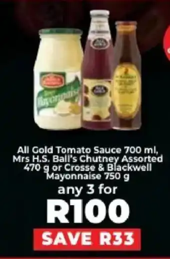 Food Lover's Market All Gold Tomato Sauce, Mrs H.S. Ball's Chutney Assorted or Crosse & Blackwell Mayonnaise offer
