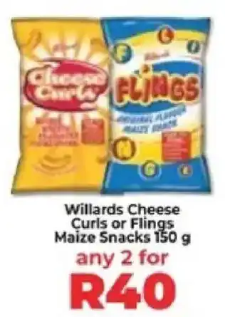 Food Lover's Market Willards Cheese Curls or Flings Maize Snacks offer