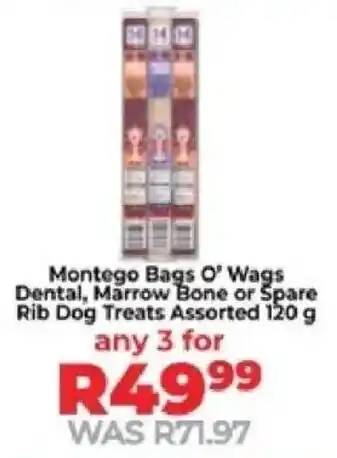 Food Lover's Market Montego Bags O' Wags Dental, Marrow Bone or Spare Rib Dog Treats Assorted offer