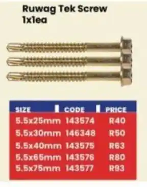 Africa Cash and Carry Ruwag Tek Screw offer