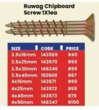 Africa Cash and Carry Ruwag Chipboard Screw offer