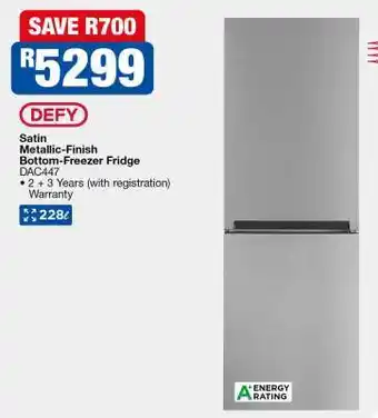 Defy Satin Metallic-Finish Bottom-Freezer Fridge DAC447