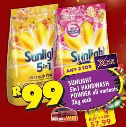 Shoprite SUNLIGHT 5in1 HANDWASH POWDER all variants 2kg each offer