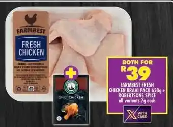Shoprite FARMBEST FRESH CHICKEN BRAAI PACK 650g + ROBERTSONS SPICE offer