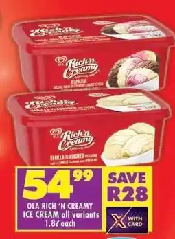 Shoprite OLA RICH 'N CREAMY ICE CREAM all variants offer