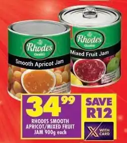 Shoprite RHODES SMOOTH APRICOT/MIXED FRUIT JAM 900g offer