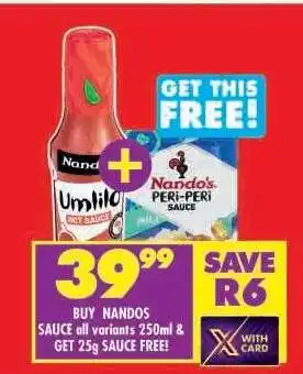 Shoprite Nandos Sauce all variants 250ml offer