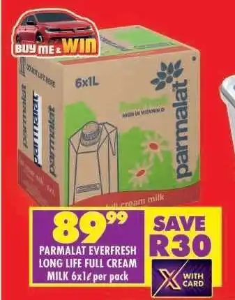 Shoprite PARMALAT EVERFRESH LONG LIFE FULL CREAM MILK 6x1ℓ per pack offer