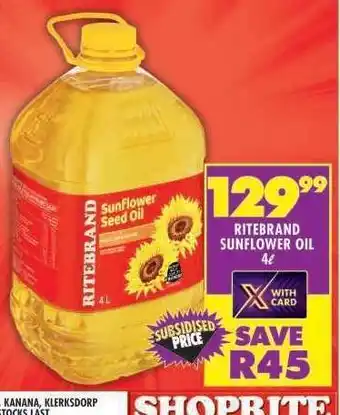 Shoprite RITEBRAND SUNFLOWER OIL 4ℓ offer