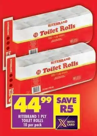 Shoprite RITEBRAND 1-PLY TOILET ROLLS offer