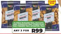 1UP Florida burgers, nuggets, steaklets, strips pops, fingers, schnitzel offer
