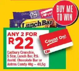 OK Grocer Cadbury Crunchie, 5 Star, Lunch Bar, P.S. Asstd. Chocolate Bar or Astros Candy offer