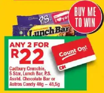 OK Grocer Cadbury Crunchie, 5 Star, Lunch Bar, P.S. Asstd. Chocolate Bar or Astros Candy offer