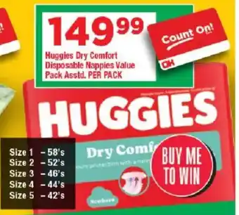 OK Grocer Huggies Dry Comfort Disposable Nappies Value Pack Asstd. offer