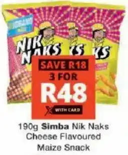 Checkers Hyper Simba Nik Naks Cheese Flavoured Maize Snack offer