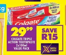 Shoprite COLGATE TRIPLE ACTION TOOTHPASTE 2x100ml VALUE PACK offer