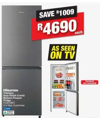 Hisense Titanium Inox-Finish Combi Bottom-Freezer Fridge