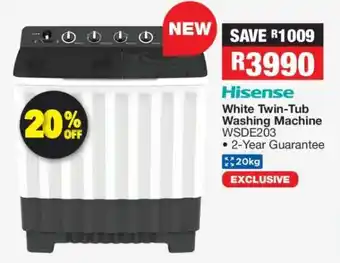OK Furniture Hisense White Twin-Tub Washing Machine WSDE203 offer
