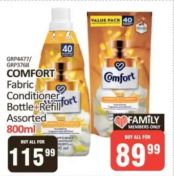 KitKat Cash and Carry COMFORT Fabric Conditioner Bottle+Refill Assorted 800ml offer