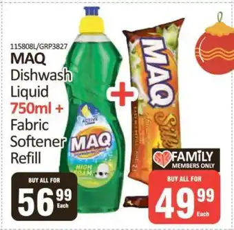 KitKat Cash and Carry MAQ Dishwash Liquid 750ml + Fabric Softener Refill offer