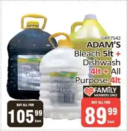 KitKat Cash and Carry ADAM's Bleach 5lt + Dishwash 4lt + All Purpose 4lt offer