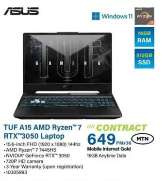 Incredible Connection ASUS TUF A15 AMD Ryzen 7 RTX 3050 Laptop offer