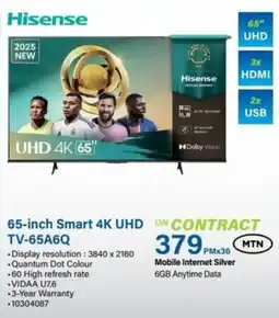 Incredible Connection Hisense 65-inch Smart 4K UHD TV-65A6Q offer