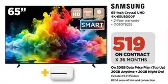 HiFi Corp Samsung 65-inch Crystal UHD 4K-65U8000F offer
