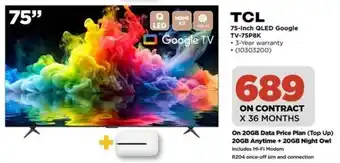 HiFi Corp TCL 75-Inch QLED Google TV-75P8K offer