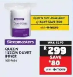 Russells Sleepmasters queen 152cm duvet inner offer