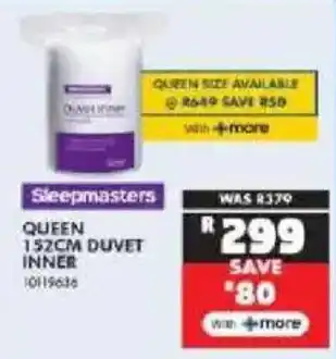 Russells Sleepmasters queen 152cm duvet inner offer